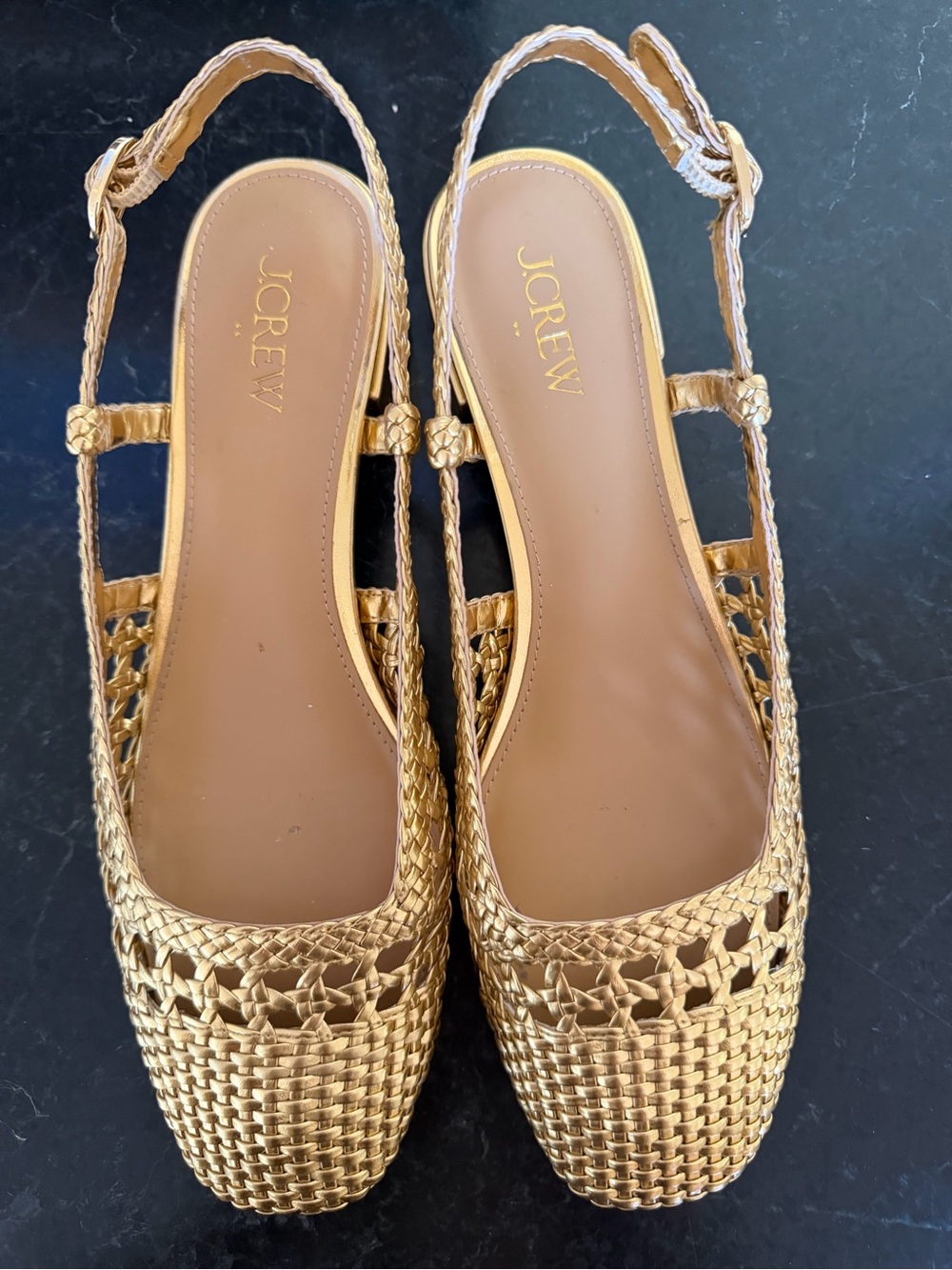 J. Crew Gold Braided Slingback Flats